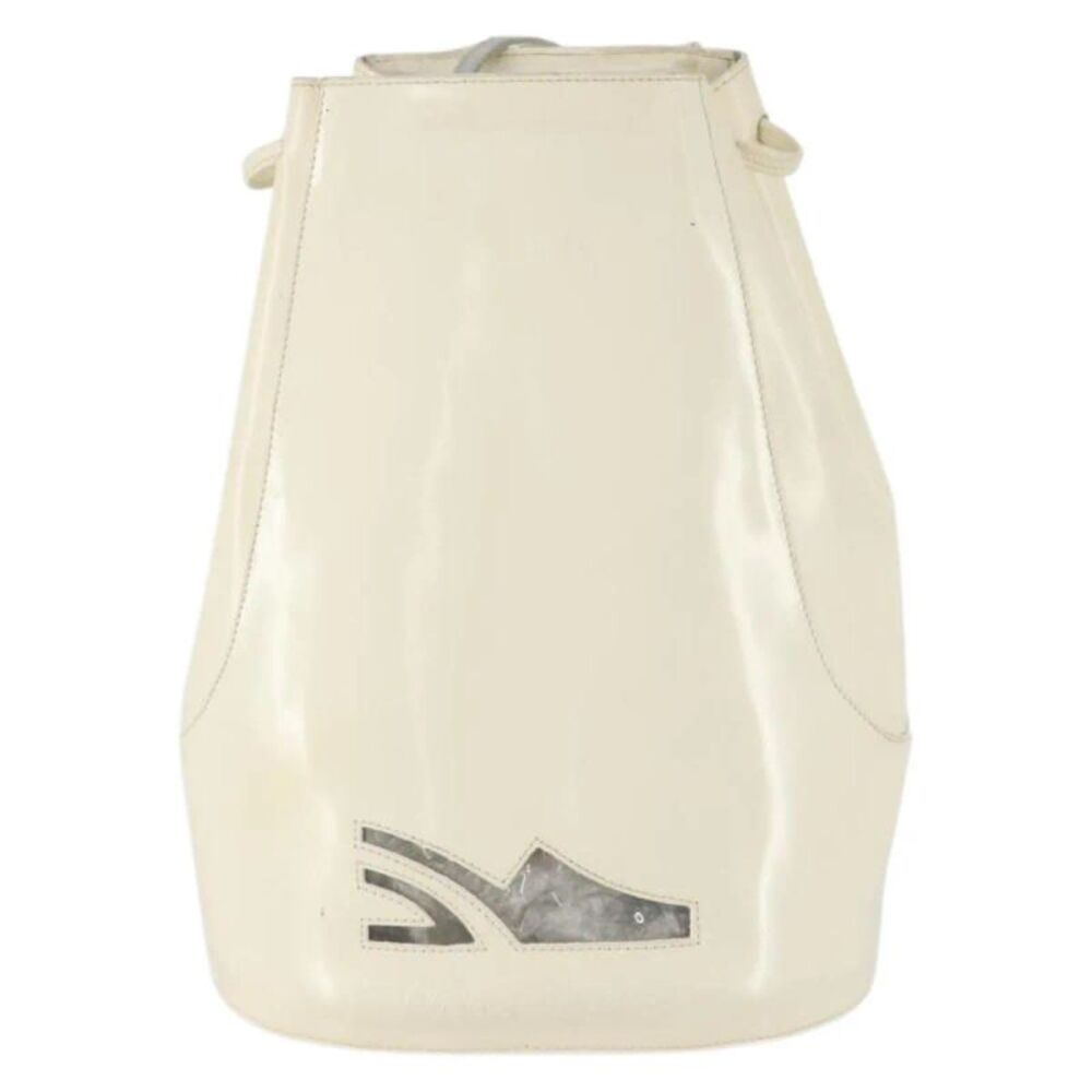 Salvatore Ferragamo Vintage Patent Leather White Patent_Leather Backpack Bag